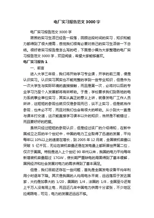 电厂实习报告范文3000字