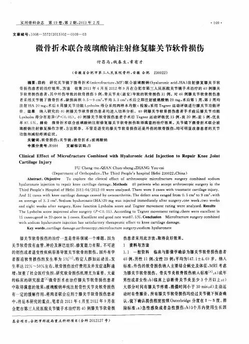 微骨折术联合玻璃酸钠注射修复膝关节软骨损伤