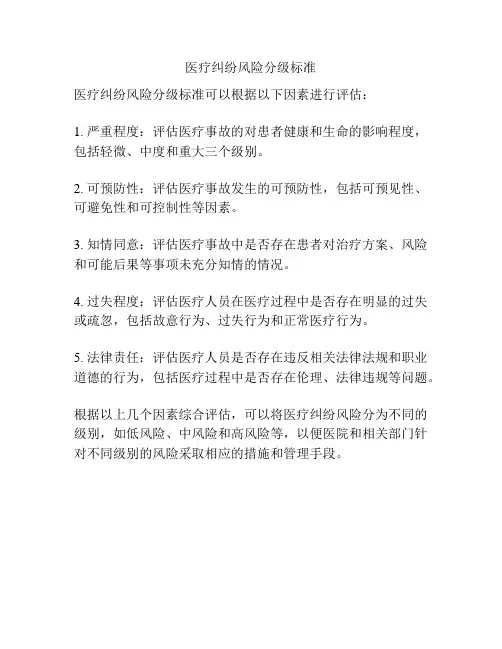 医疗纠纷风险分级标准