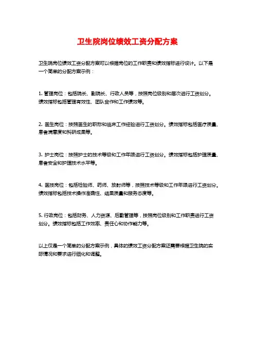 卫生院岗位绩效工资分配方案