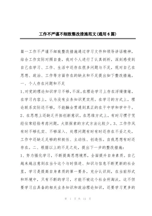工作不严谨不细致整改措施范文(通用6篇)