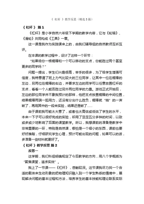 《杠杆》教学反思（精选5篇）