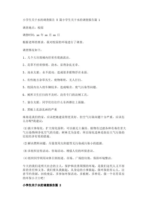 小学生关于水的调查报告5篇