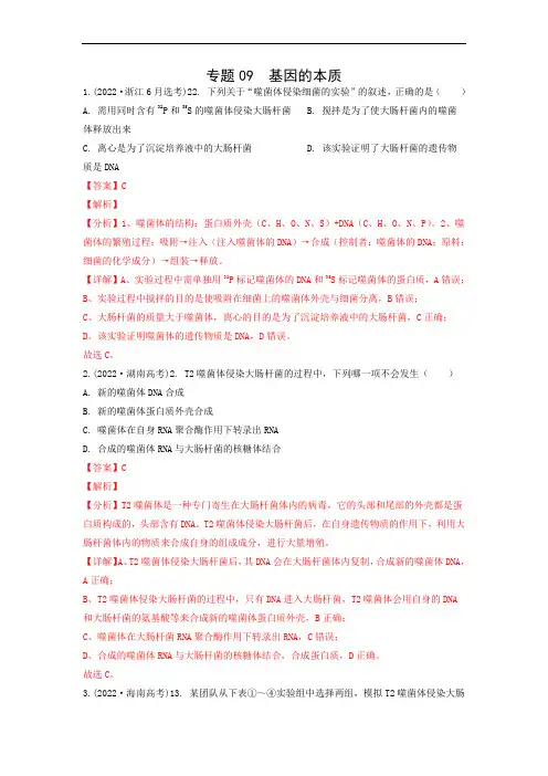 2022年高考生物真题分类汇编专题09  基因的本质(解析版)