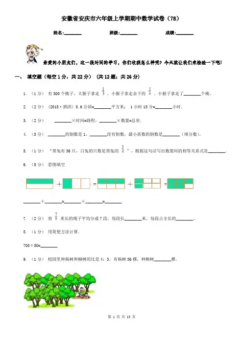 安徽省安庆市六年级上学期期中数学试卷(78)