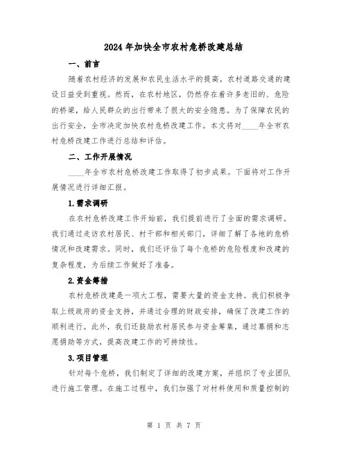 2024年加快全市农村危桥改建总结（2篇）