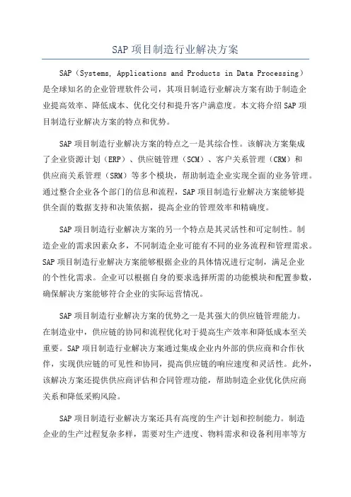 SAP项目制造行业解决方案