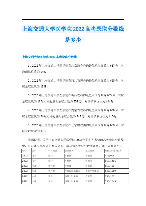 上海交通大学医学院2022高考录取分数线是多少