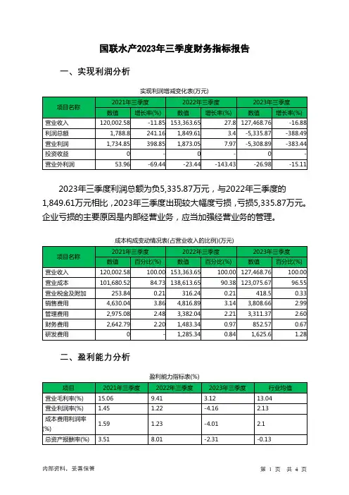 300094国联水产2023年三季度财务指标报告