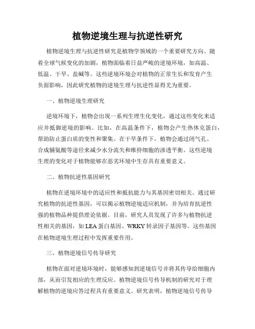 植物逆境生理与抗逆性研究