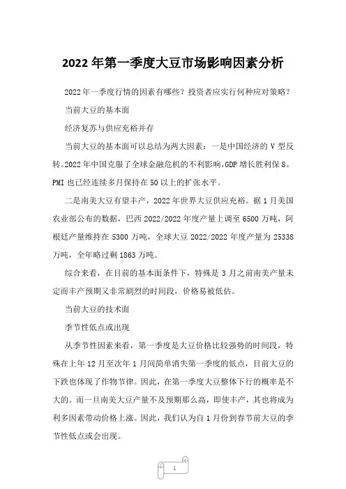 2022年第一季度大豆市场影响因素分析