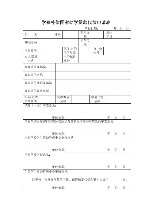 学费补偿国家助学贷款代偿申请表