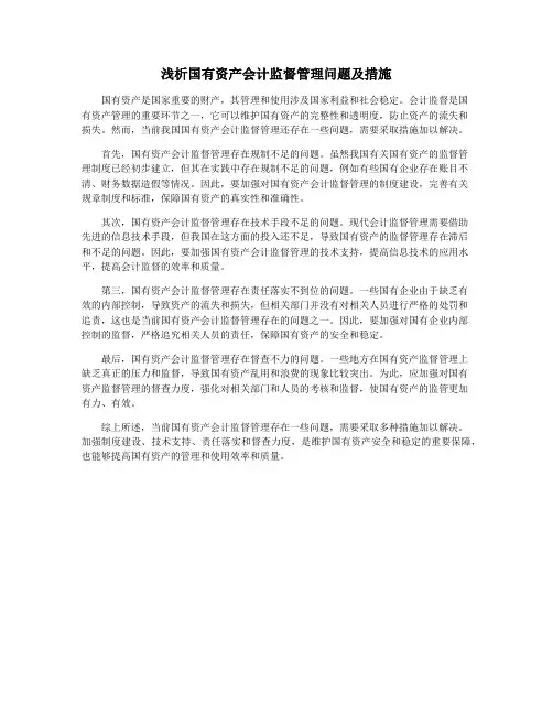 浅析国有资产会计监督管理问题及措施