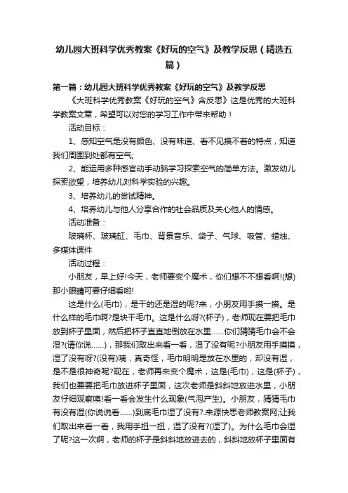幼儿园大班科学优秀教案《好玩的空气》及教学反思（精选五篇）