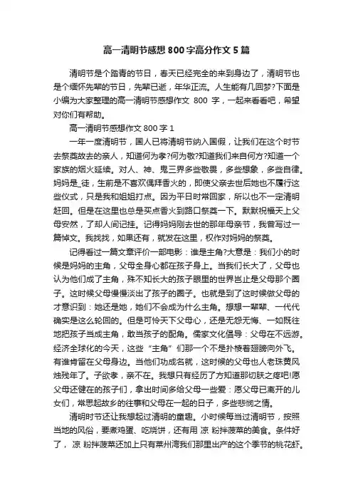 高一清明节感想800字高分作文5篇