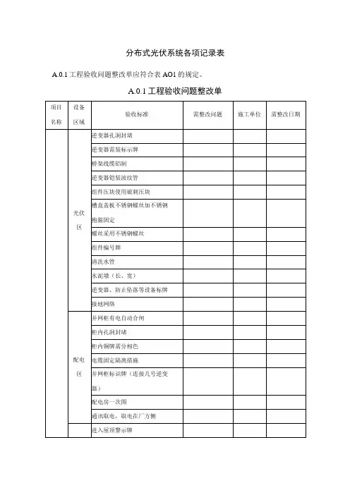 分布式光伏系统各项记录表