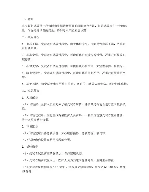 直立倾斜试验风险应急预案