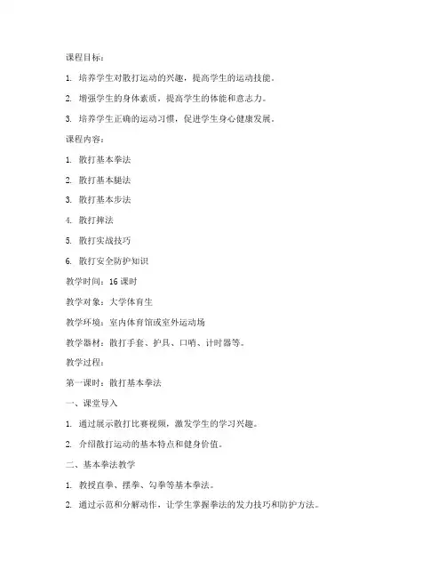 大学体育生散打教案设计