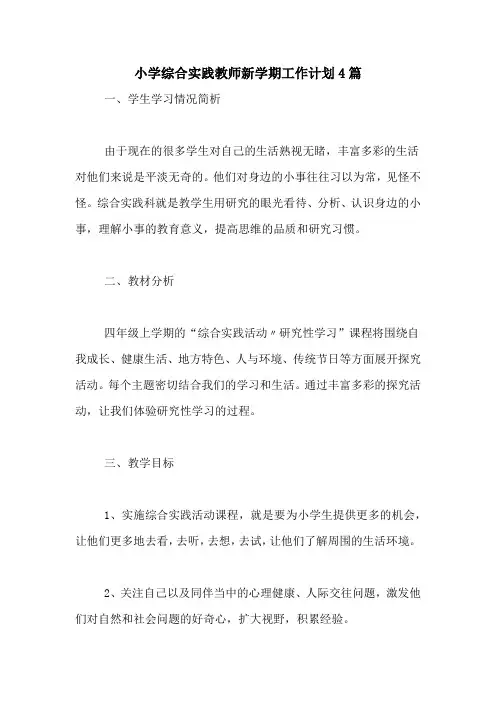 2020年小学综合实践教师新学期工作计划4篇