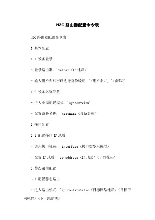 H3C路由器配置命令表