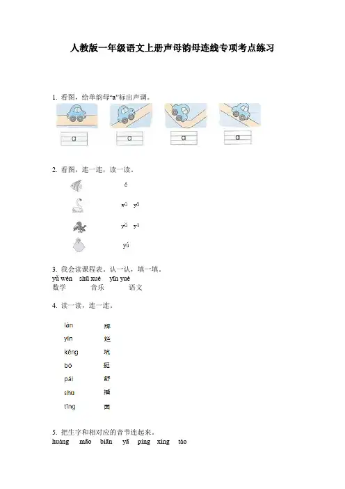 人教版一年级语文上册声母韵母连线专项考点练习