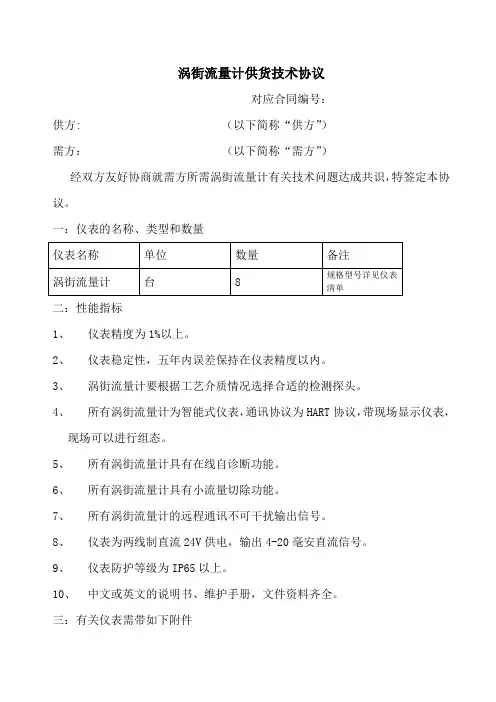 E+H涡街流量计技术协议