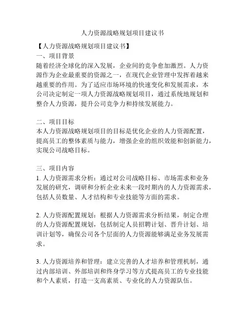 人力资源战略规划项目建议书