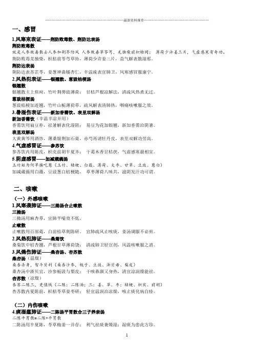 中医内科方剂歌诀精编版