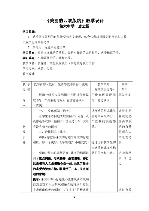 美丽的西双版纳教学设计