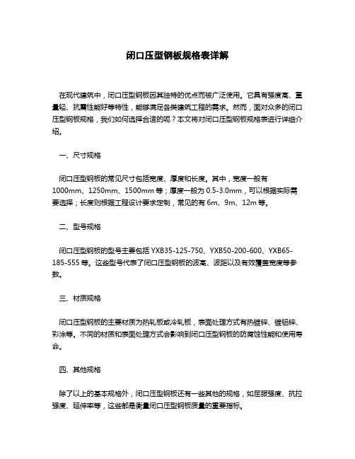 闭口压型钢板规格表