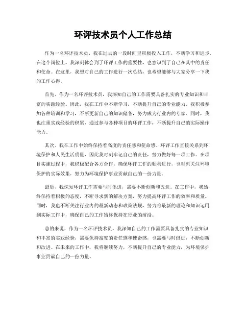 环评技术员个人工作总结