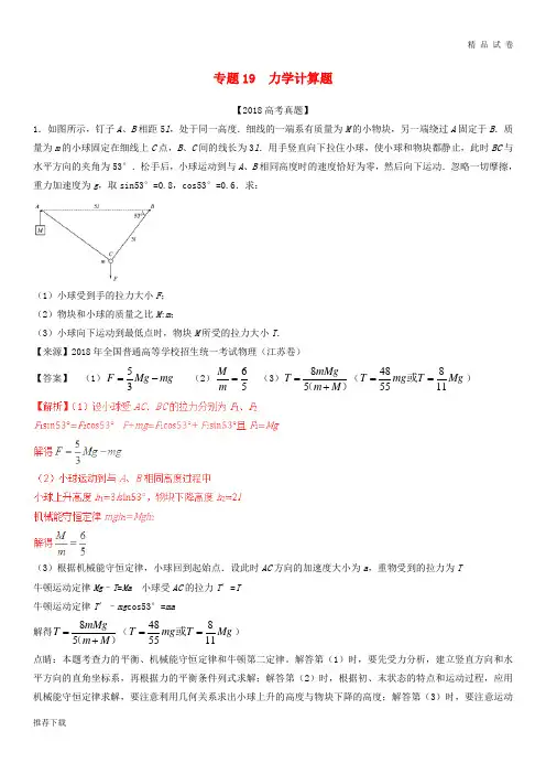三年高考2019高考物理试题分项版解析 专题19 力学计算题(含解析)