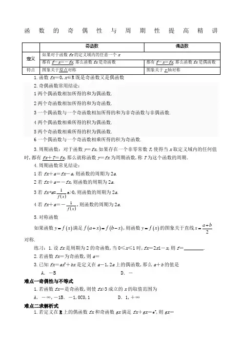 高一数学必修一函数奇偶性和周期性基础知识点及提高练习