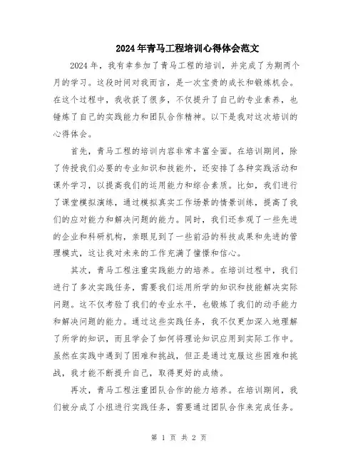 2024年青马工程培训心得体会范文
