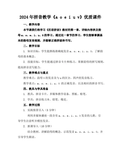 2024年拼音教学《a o e i u v》优质课件