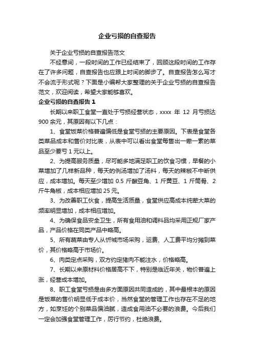 企业亏损的自查报告