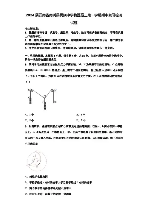 2024届云南省南涧县民族中学物理高三第一学期期中复习检测试题含解析