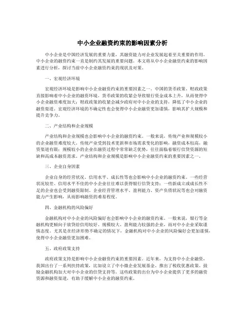 中小企业融资约束的影响因素分析