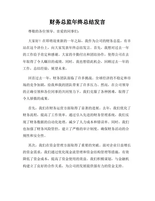 财务总监年终总结发言