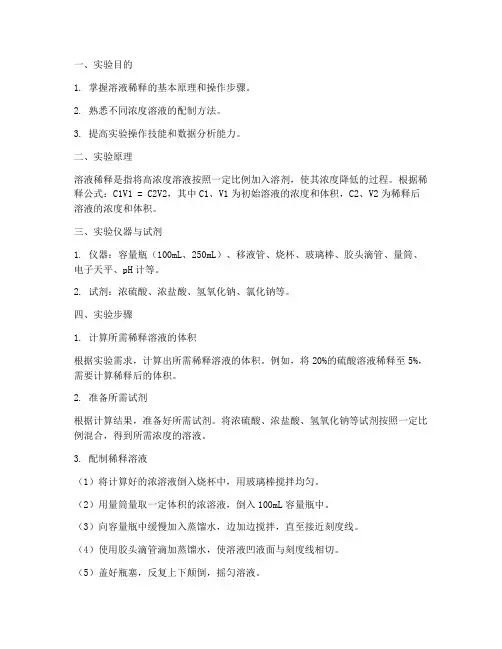 溶液稀释步骤实验报告