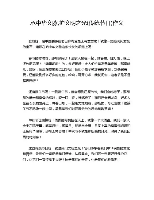 承中华文脉,护文明之光(传统节日)作文
