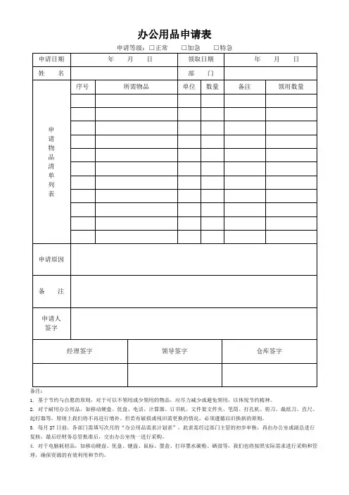 办公室用品申请表格(可修改)