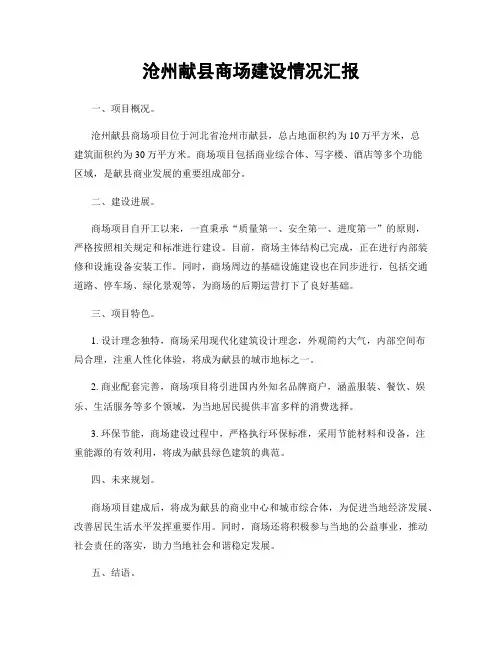 沧州献县商场建设情况汇报