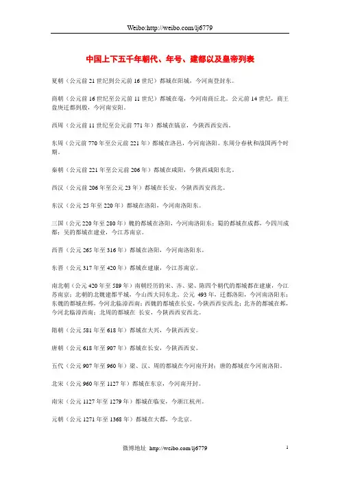 中国上下五千年朝代、年号、建都以及皇帝列表