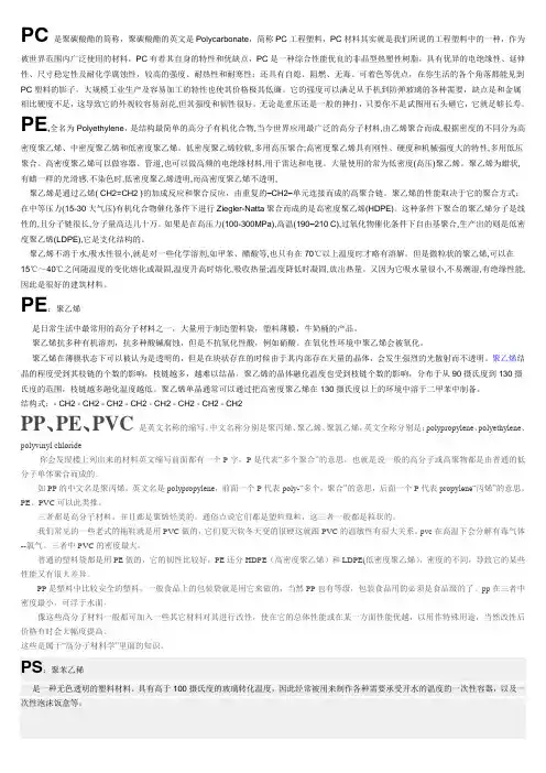 各种塑料材料的英文缩写和简介