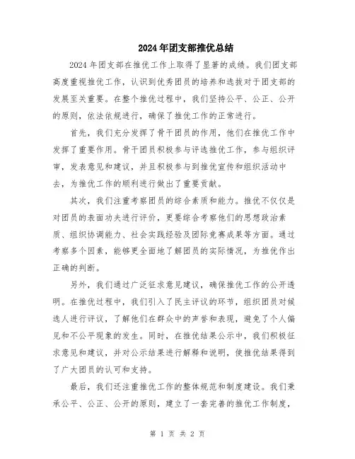 2024年团支部推优总结