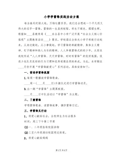 小学学雷锋实践活动方案(2篇)