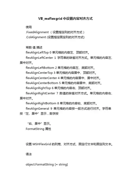 VB_msflexgrid中设置内容对齐方式