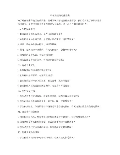 班级安全隐患排查表