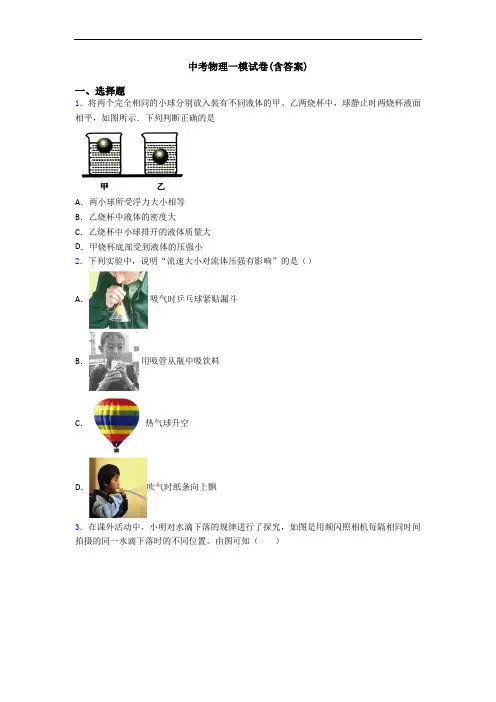 中考物理一模试卷(含答案)